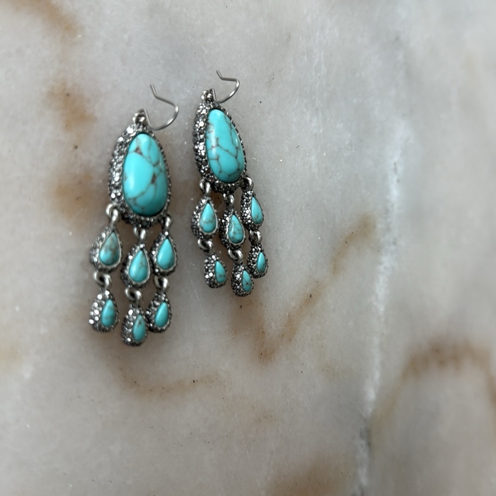 Lucky Brand Turquoise Crystals Rhinestone Earrings Silver Dangle Earrings - Picture 14 of 17
